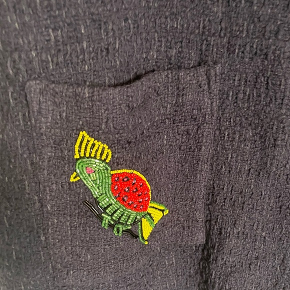 NWT Frances Valentine navy twiggy fringe dress bead embroidered bird - Picture 2 of 7